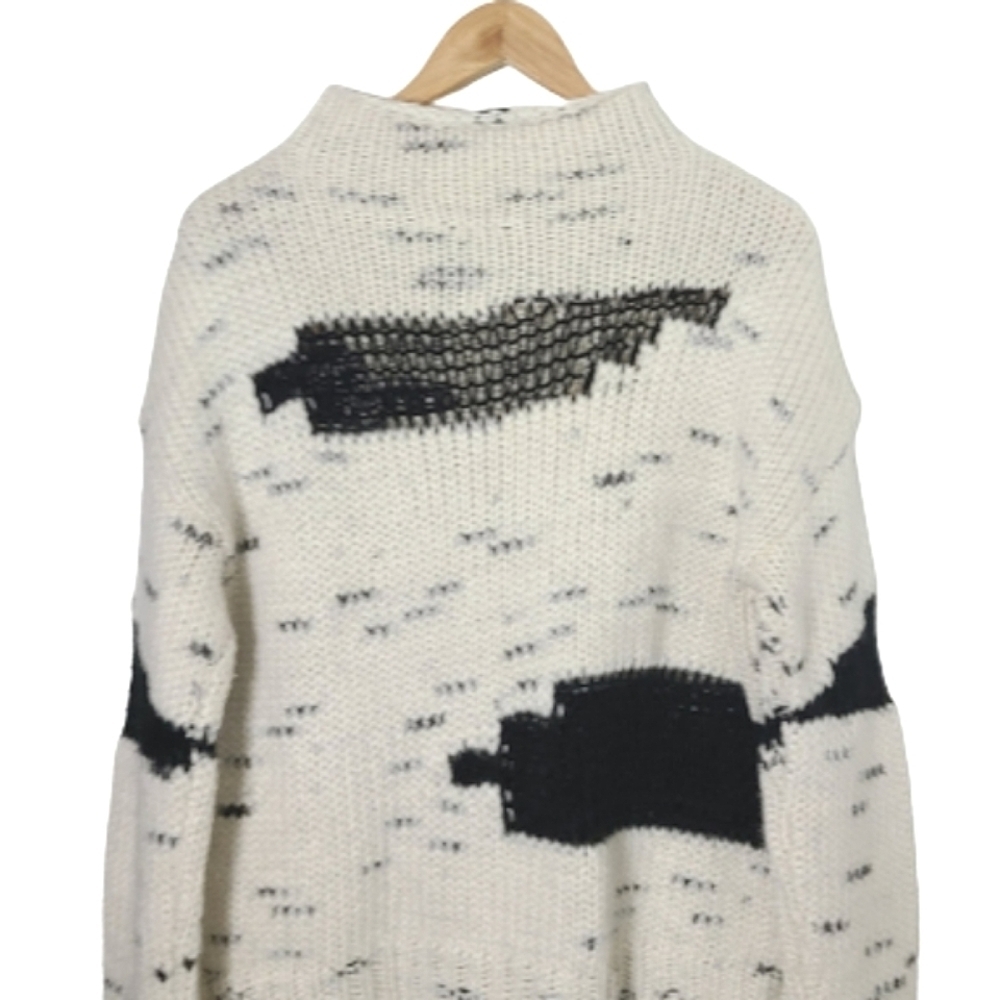HOLT RENFREW HR2 Cream & Black Long Sleeves Turtleneck Sweater Women's Size M - Picture 10 of 14